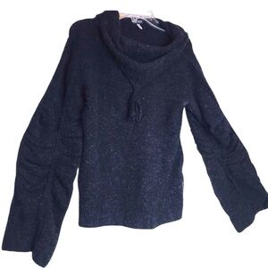 Armani Jeans Vintage Sweater Ruched Bell Sleeves Tassle Crop Stretch Cozy Hood 8